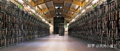 A large-scale mining farm with rows of mining machines.